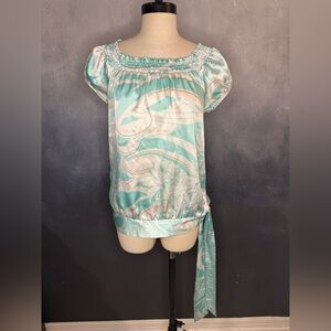 🌸 Beautiful Turquoise Floral Top by Takara – Size Medium 🌸